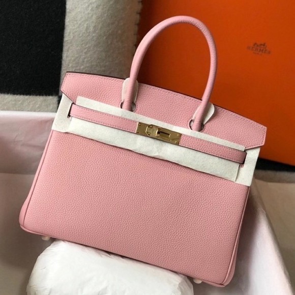 H**mes birkin 35 bag in pink clemence leather with ghw