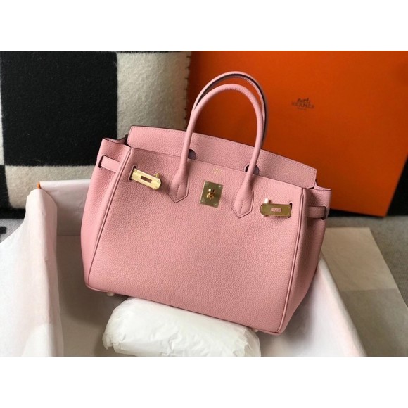 H**mes birkin 35 bag in pink clemence leather with ghw