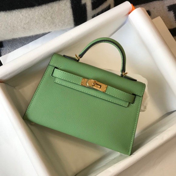 H**mes kelly mini ii sellier bag in vert criquet epsom leather ghw