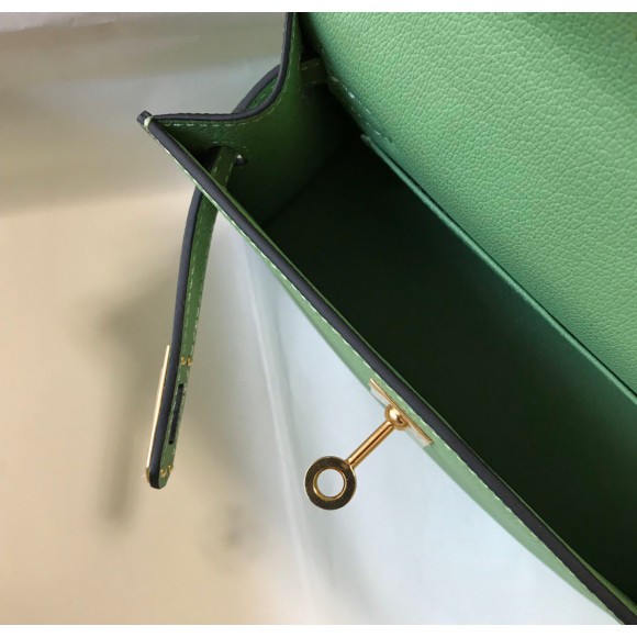 H**mes kelly mini ii sellier bag in vert criquet epsom leather ghw