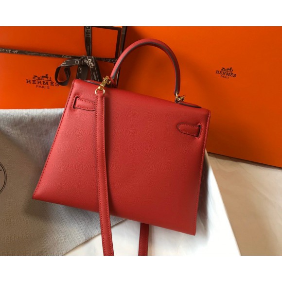 H**mes kelly 28cm sellier bag in red epsom calfskin ghw