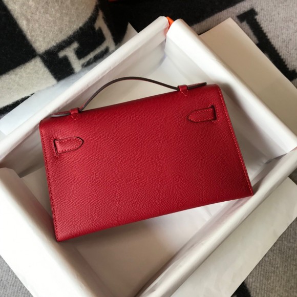 H**mes kelly pochette clutch bag in red epsom leather