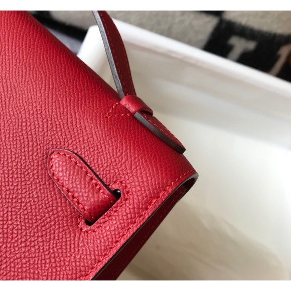 H**mes kelly pochette clutch bag in red epsom leather