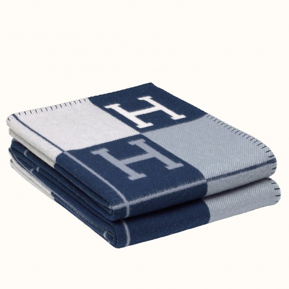 H**mes avalon iii throw blanket in blue wool and cashmere