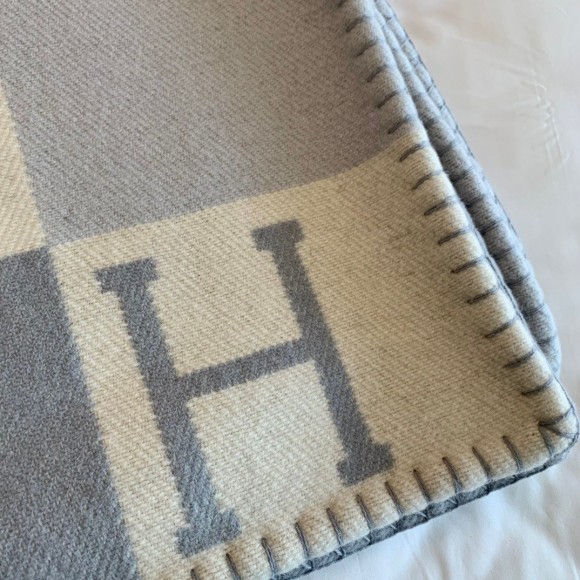 H**mes h drapeau blanket in acier and perle cashmere