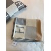 Hermes H Drapeau Blanket in Acier and Perle Cashmere