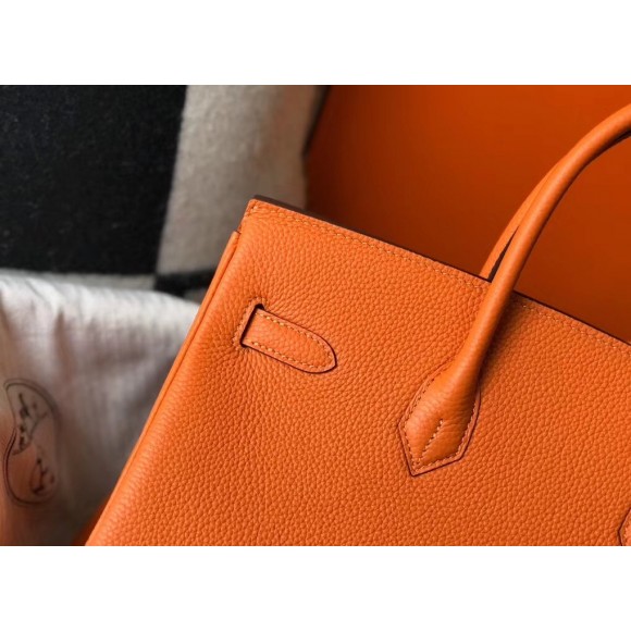 H**mes birkin 35 bag in orange clemence leather with ghw