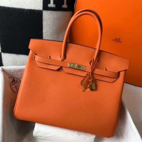 H**mes birkin 35 bag in orange clemence leather with ghw