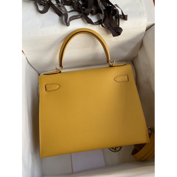 H**mes kelly sellier 28 handmade bag in jaune ambre epsom calfskin