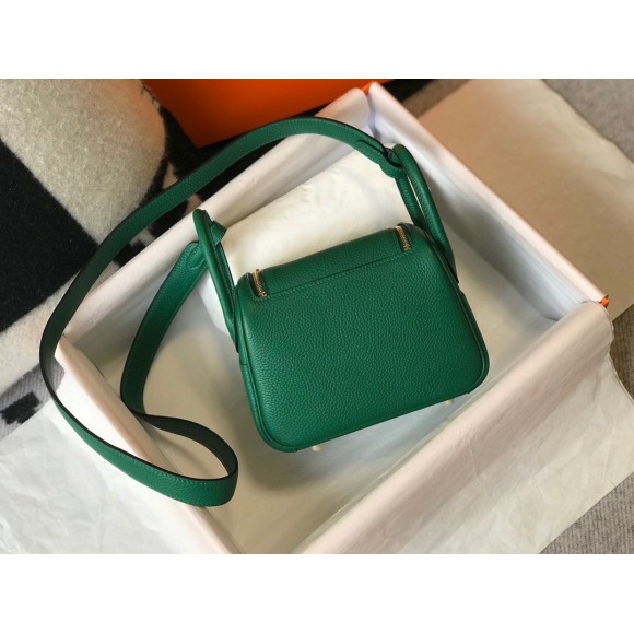 H**mes lindy mini bag in malachite clemence leather ghw