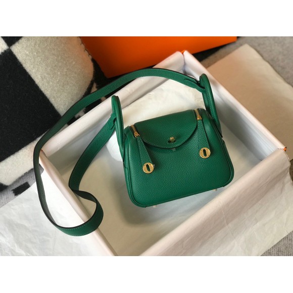 H**mes lindy mini bag in malachite clemence leather ghw