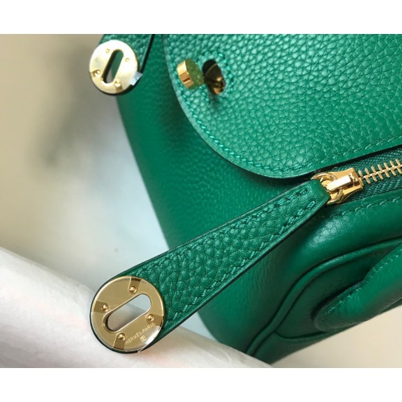 H**mes lindy mini bag in malachite clemence leather ghw