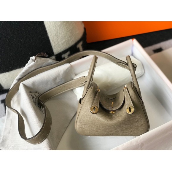 H**mes lindy mini bag in gris tourterelle clemence leather ghw