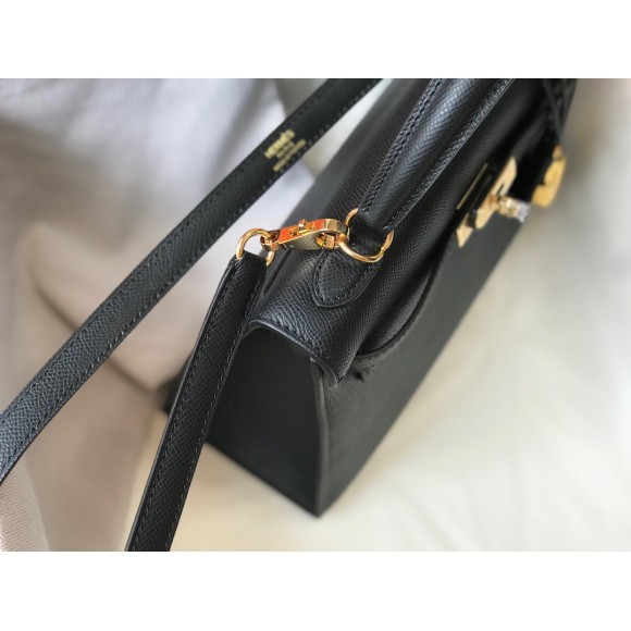 H**mes kelly 25cm sellier bag in black epsom calfskin ghw