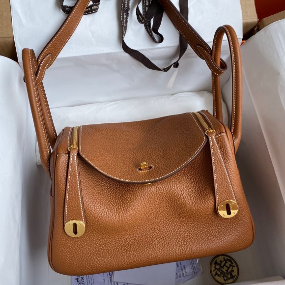 Hermes Lindy 26 Handmade Bag In Gold Clemence Leather Hermes Lindy 26 Handmade Bag In Gold Clemence Leather