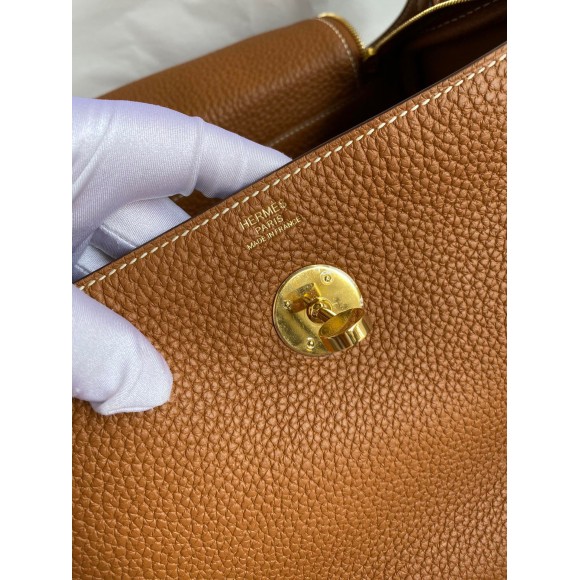 Hermes Lindy 26 Handmade Bag In Gold Clemence Leather Hermes Lindy 26 Handmade Bag In Gold Clemence Leather