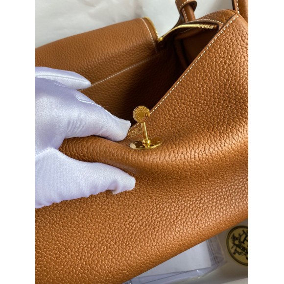 Hermes Lindy 26 Handmade Bag In Gold Clemence Leather Hermes Lindy 26 Handmade Bag In Gold Clemence Leather