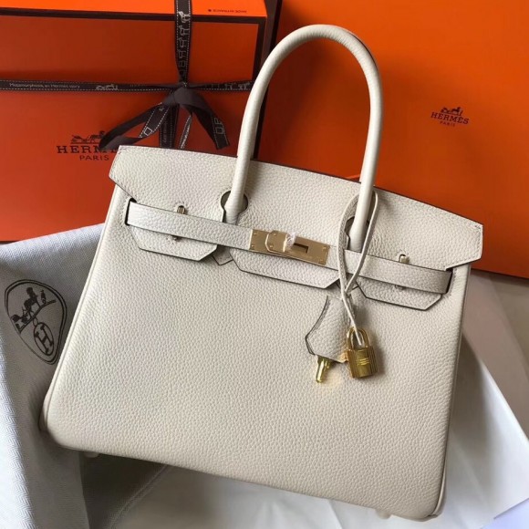 H**mes birkin 30 bag in beton clemence leather with ghw