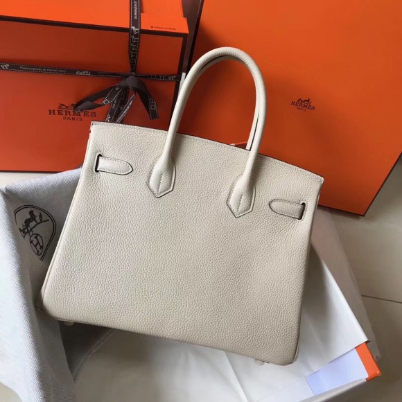 H**mes birkin 30 bag in beton clemence leather with ghw