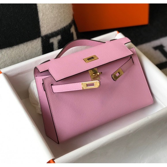 H**mes kelly pochette clutch bag in mauve sylvestre epsom leather