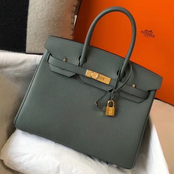 H**mes birkin 30 bag in vert amande clemence leather with ghw