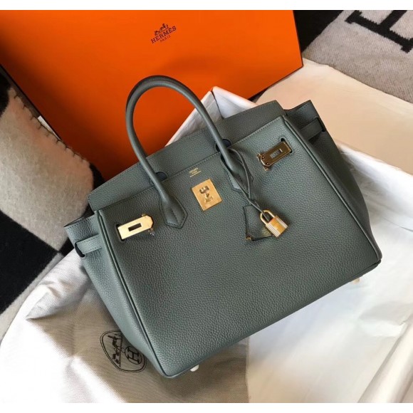 H**mes birkin 30 bag in vert amande clemence leather with ghw