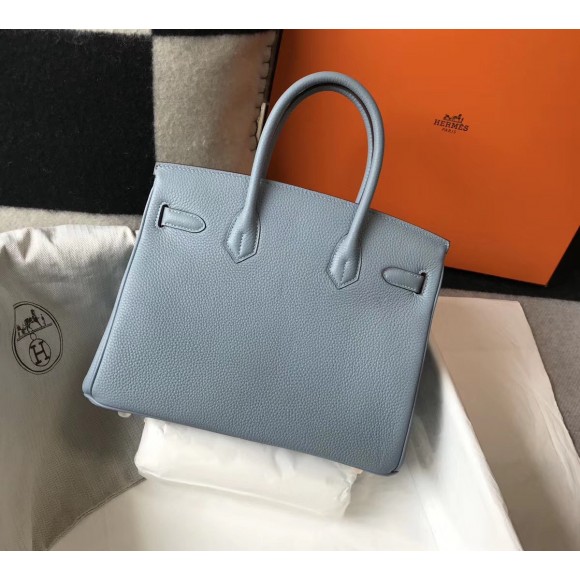 H**mes birkin 30 bag in blue lin clemence leather with ghw