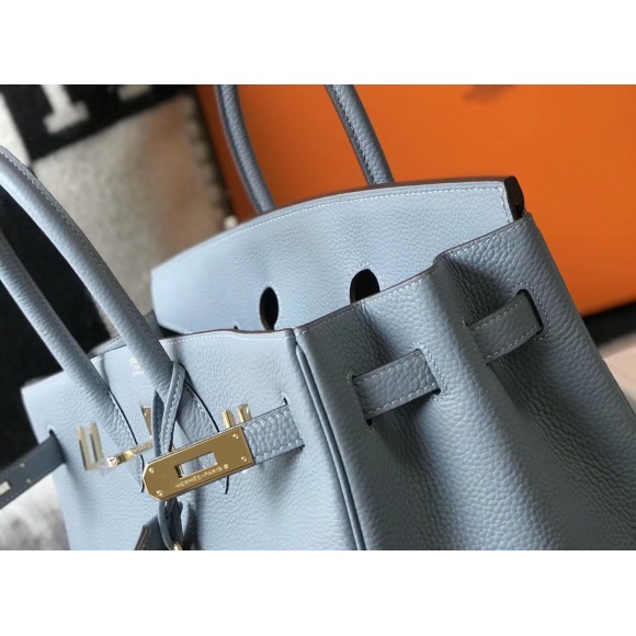 H**mes birkin 30 bag in blue lin clemence leather with ghw