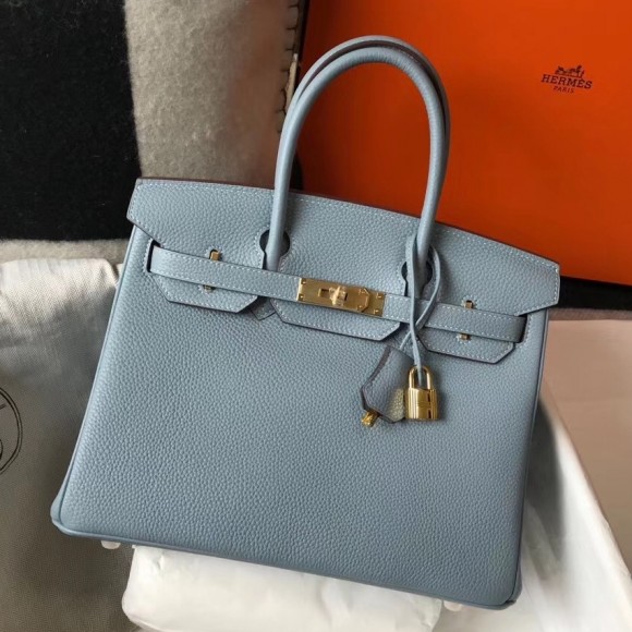 H**mes birkin 30 bag in blue lin clemence leather with ghw