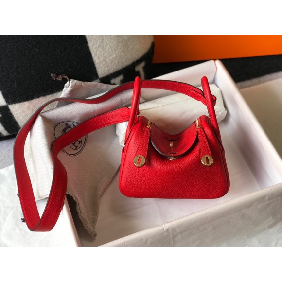 H**mes lindy mini bag in red clemence leather ghw