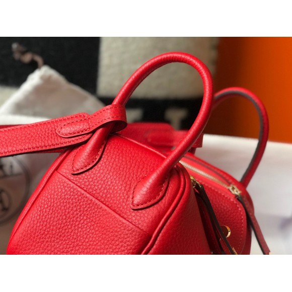 H**mes lindy mini bag in red clemence leather ghw