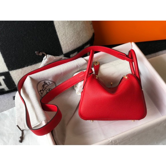 H**mes lindy mini bag in red clemence leather ghw