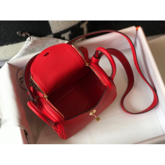 H**mes lindy mini bag in red clemence leather ghw