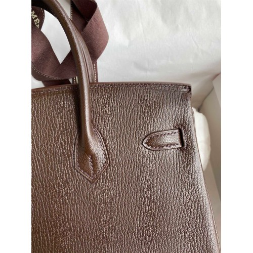 Hermes Birkin 25 Retourne Handmade Bag In Chocolat Chevre Mysore Leather