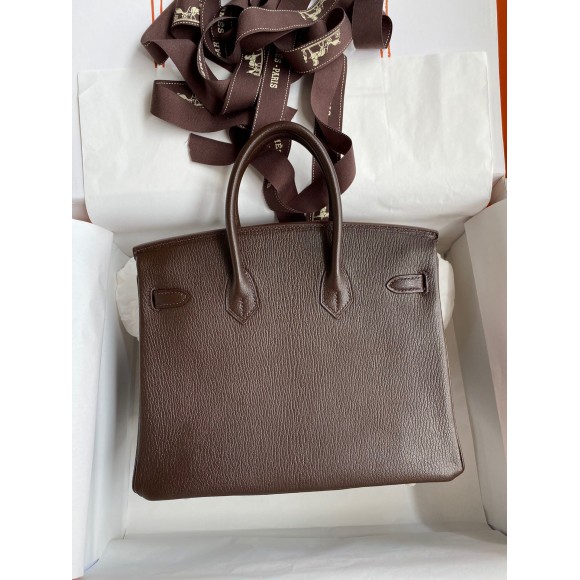 H**mes birkin 25 retourne handmade bag in chocolat chevre mysore leather