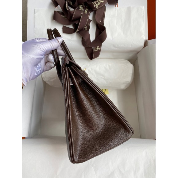 H**mes birkin 25 retourne handmade bag in chocolat chevre mysore leather