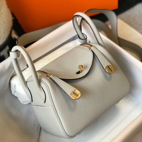 H**mes lindy mini bag in pearl grey clemence leather ghw