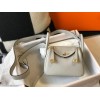 Hermes Lindy Mini Bag In Pearl Grey Clemence Leather GHW