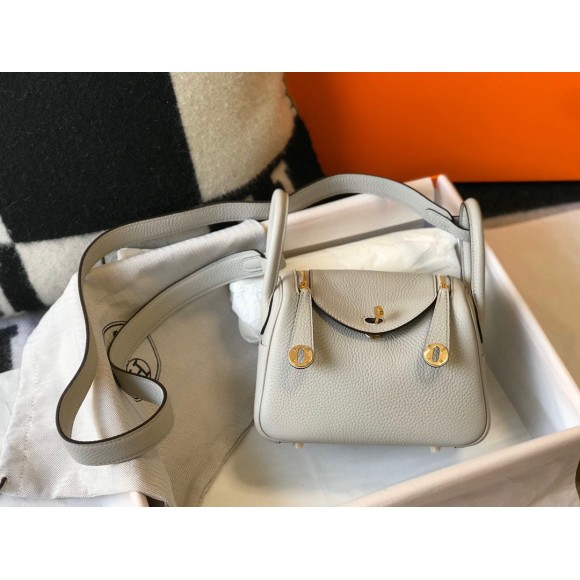 H**mes lindy mini bag in pearl grey clemence leather ghw