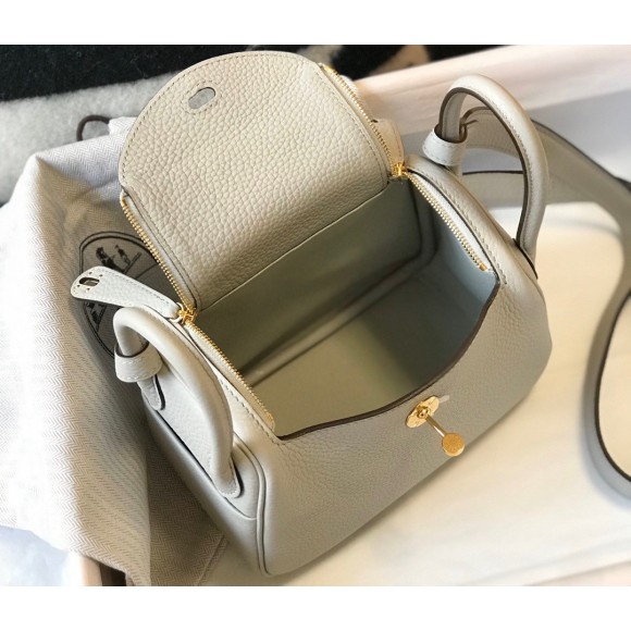 H**mes lindy mini bag in pearl grey clemence leather ghw