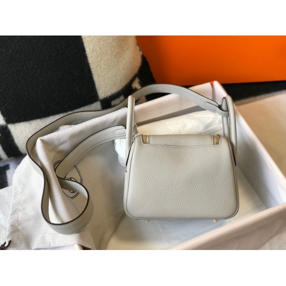 H**mes lindy mini bag in pearl grey clemence leather ghw