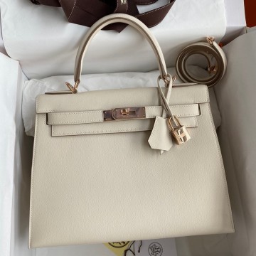 Hermes Kelly Sellier 28 Handmade Bag In Craie Evercolor Calfskin Hermes Kelly Sellier 28 Handmade Bag In Craie Evercolor Calfskin