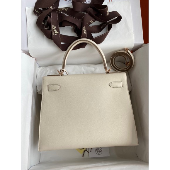 H**mes kelly sellier 28 handmade bag in craie evercolor calfskin