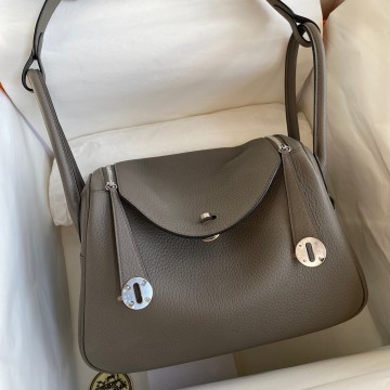 Hermes Lindy 26 Handmade Bag In Etain Clemence Leather Hermes Lindy 26 Handmade Bag In Etain Clemence Leather