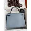 Hermes HSS Kelly 32 Bicolor Bag in Blue Lin and Blue Clemence Leather