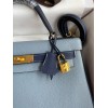 Hermes HSS Kelly 32 Bicolor Bag in Blue Lin and Blue Clemence Leather