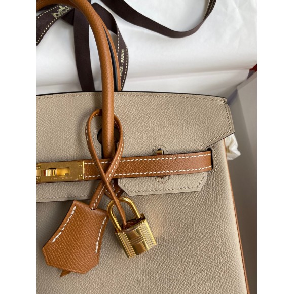 H**mes hss birkin 25 bicolor bag in trench and gold epsom calfskin