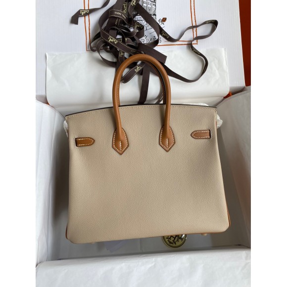 H**mes hss birkin 25 bicolor bag in trench and gold epsom calfskin