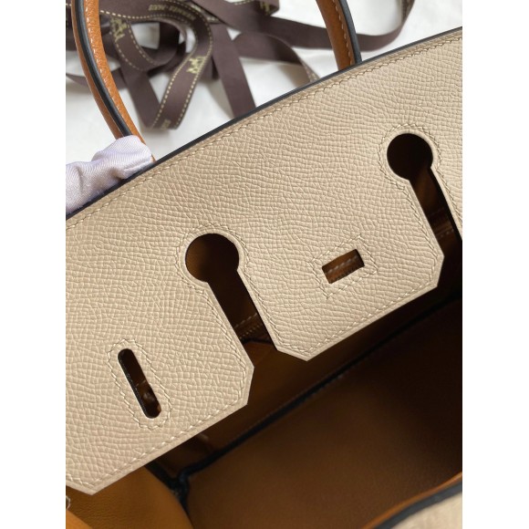 H**mes hss birkin 25 bicolor bag in trench and gold epsom calfskin