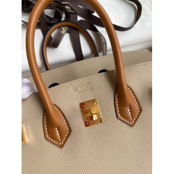 H**mes hss birkin 25 bicolor bag in trench and gold epsom calfskin